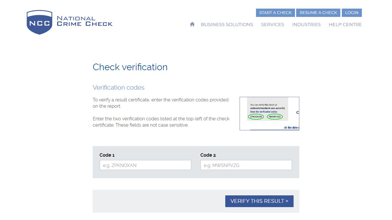 Check verification | National Crime Check